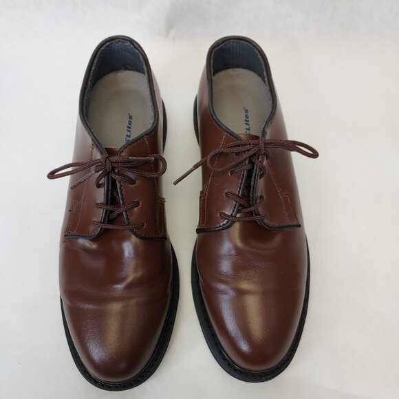 Bates Lites Brown Leather Oxford Shoes Men's 8 Non Marking Oil Resistant US Navy - Picture 4 of 14